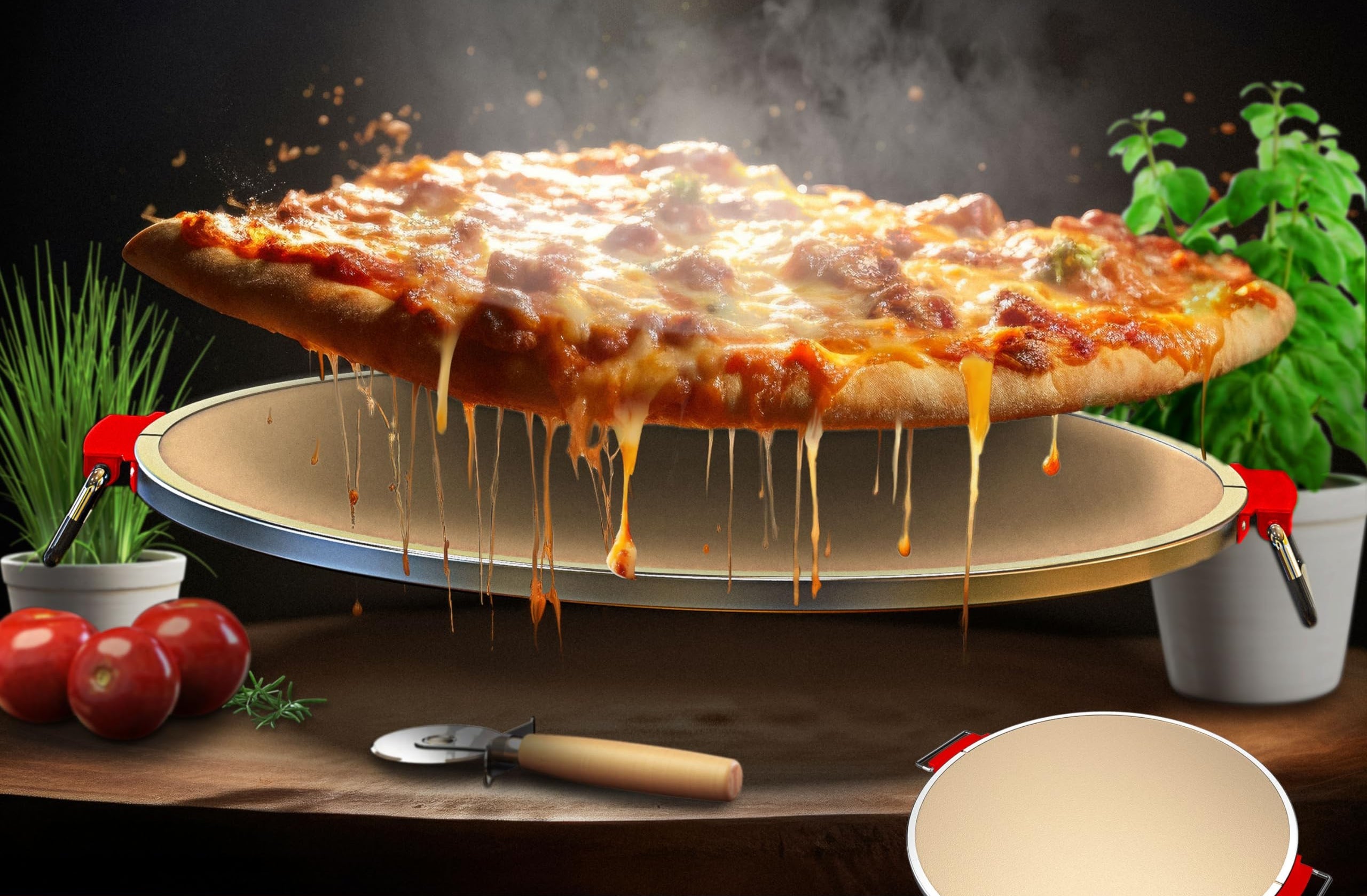 KESSER® Pizza-Ofen elektrisch bis 400 Grad | Elektrischer Pizzabäcker 1200W mit feuerfester Steinplatte & Timer Durchmesser 32cm | 5 Heizstufen & Sichtfenster | inkl. Pizzaschneider & Rezeptbuch